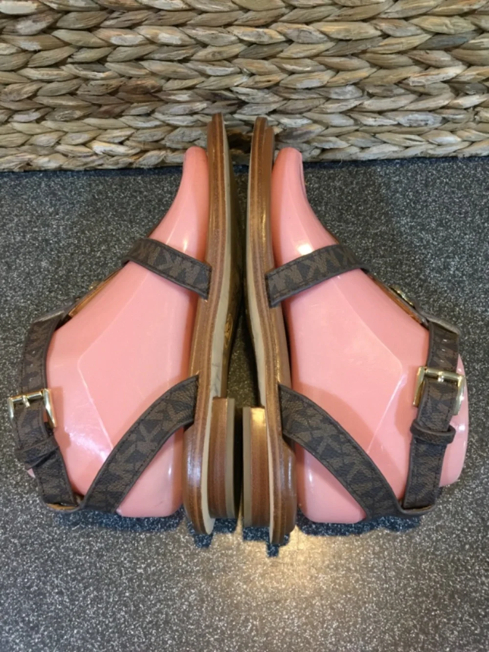MICHAEL Michael Kors Brown Monogram T-Strap Brown Sandals
